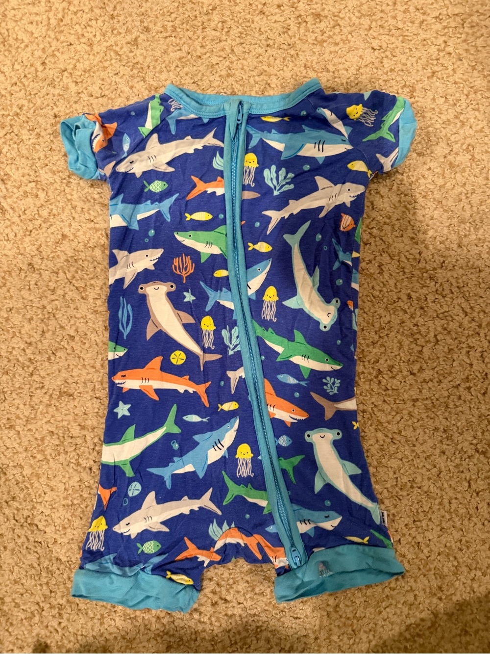 Little sleepies Kids Blue Shark Print Zip One-Piece